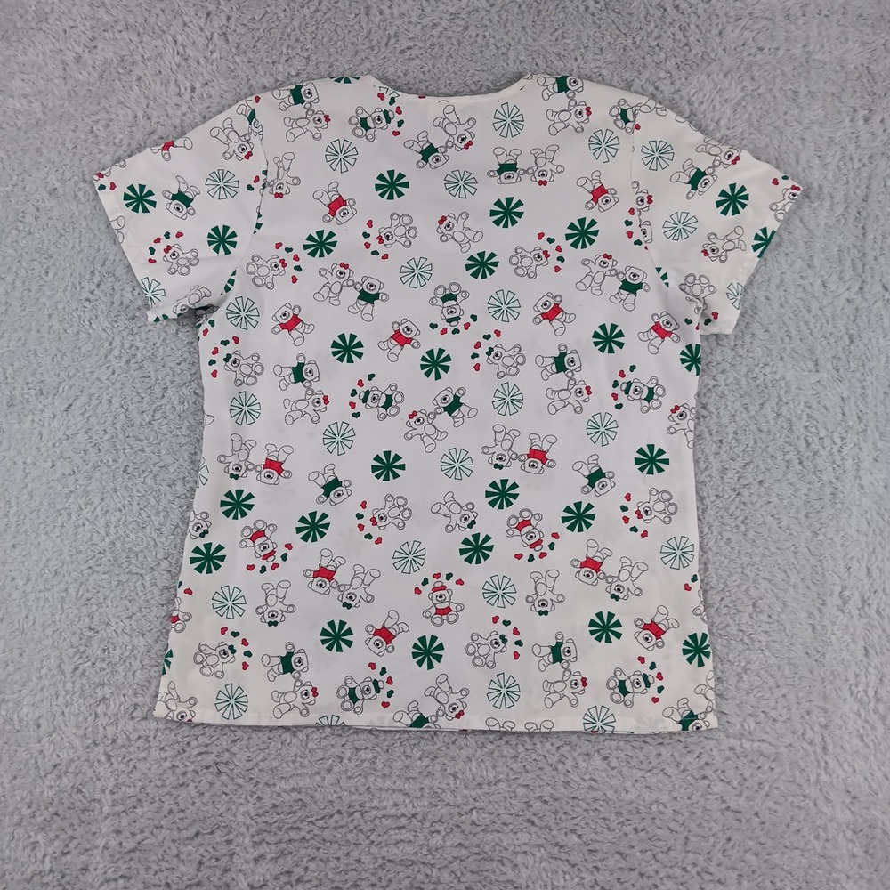 SB Scrubs Womens Medium V-Neck Scrub Top White Teddy Bear Print SZ42300TB - Picture 2 of 7